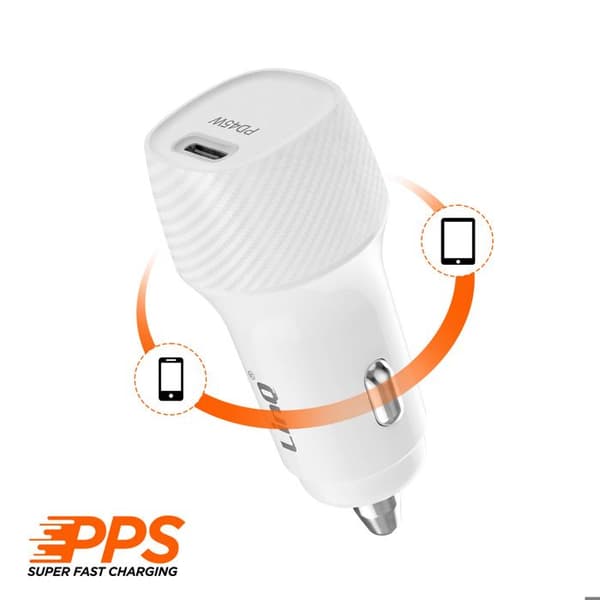 Bil laddare - LINQ - PPS USB-C 45W - Power Delivery (PD) - Överhettningsskydd - Kompakt vit Vit
