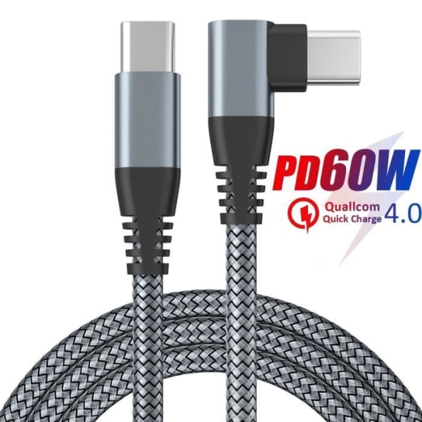 Ototon® 2M USB C till USB C-kabel 90 grader vinklad PD Snabbladdning 60W Typ C-kabel Nylonflätad för MacBook Samsung Huawei - 2M