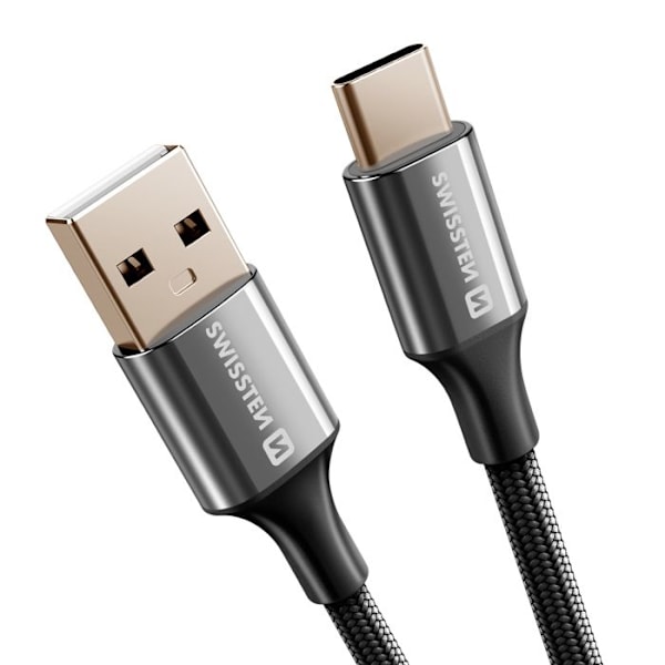 USB-kabel til USB-C Flettet Design Anti-nod Swissten Sort Svart