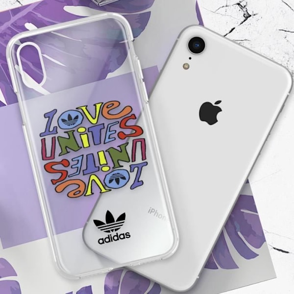 Silikonikotelo iPhone XR:lle Love Unites Print Raised Edges Adidas Transparent