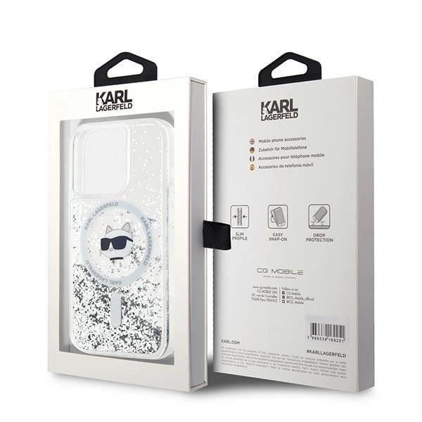 Kova kuori - Karl Lagerfeld - Nestemäinen kimalle Choupette-pää - Läpinäkyvä - iPhone 15 Pro Max - MagSafe Klar