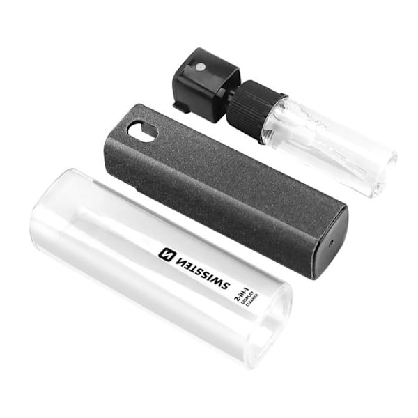 2-i-1 Skærmrengøringsmiddel 10ml med Mikrofiberklud, Kompakt Format, Swissten Grå