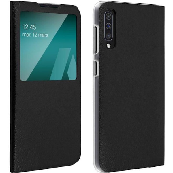 Hus för Samsung Galaxy A50 - AVIZAR - Fodral med Lock - Mjuk Skal - Visningsfönster - Ultra-Tunn Svart Svart
