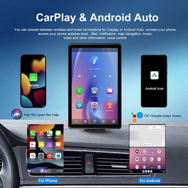 8" Taktile IPS HD Rotationsskærm CarPlay med Android Auto / GPS Sort