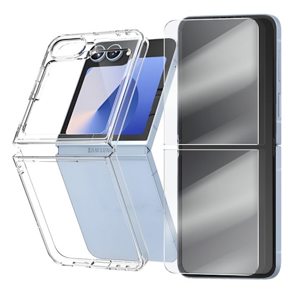 Skyddspaket för Galaxy Z Flip6 Skal i mjuk TPU och 7H härdat glas Moxie Transparent Vit