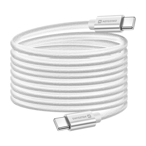 USB-C til USB-C kabel 3m 60W Universel Hurtig Opladning og Overførsel Swissten Sølv