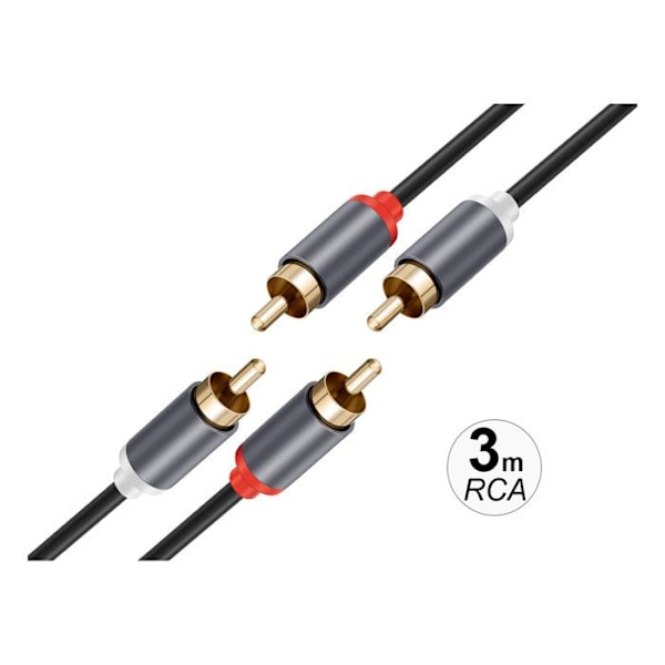 Audiojohto 2 RCA -> 2 RCA Kaksinkertainen suojakuori, kullattu liitin, 3m musta