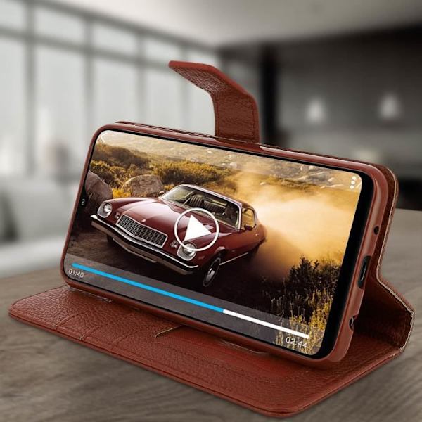 Etui för Samsung Galaxy A10 - AVIZAR - Folio-fodral - Ekologisk läder i brun - Videostöd - Kortfack kastanj