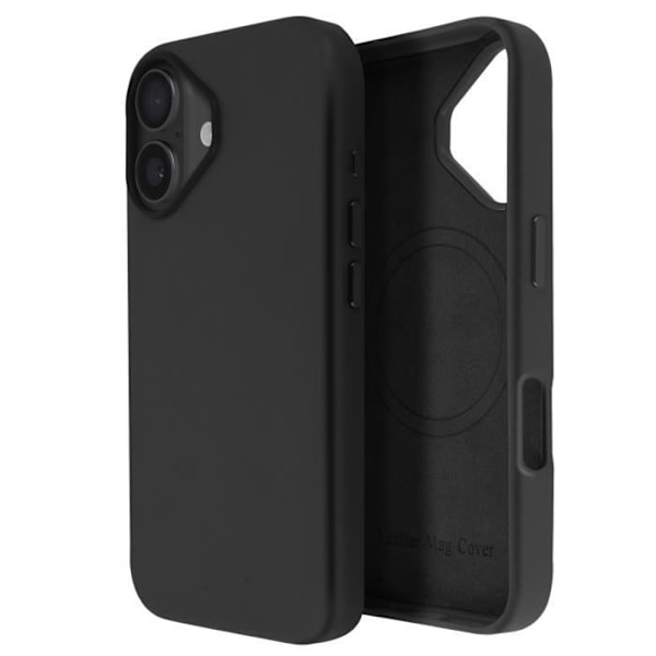 Coque - MagSafe - iPhone 16 - Vegansk Läder - Skydd mot Rep - Mikrofiberfoder Svart