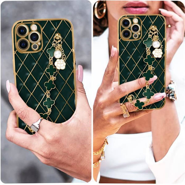 Geometrisk iPhone 12 Pro-cover - AVIZAR - Grøn - Hård - Geometrisk mønster med metallisk effekt Grön