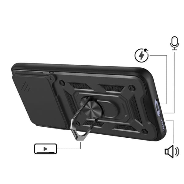 Coque Ring til Redmi Note 15 4G med Skydelåg til Kamera Mayaxess Sort Svart