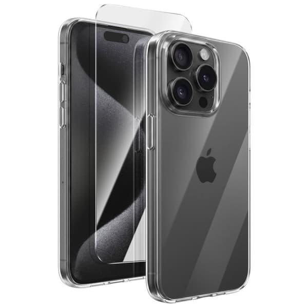 Coque og Tempereret Glas til iPhone 15 Pro Max Fuld Beskyttelse Mayaxess Transparent Vit
