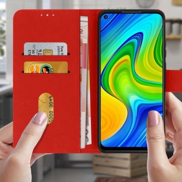 Xiaomi Redmi Note 9 Fodral Heltäckande Korthållare Stativ Funktion Röd Röd