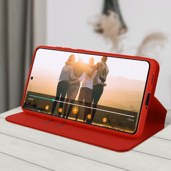 Housse Portefeuille AVIZAR för Samsung Galaxy S21 FE - Röd - Video Stöd Funktion - Fullständigt skydd Röd