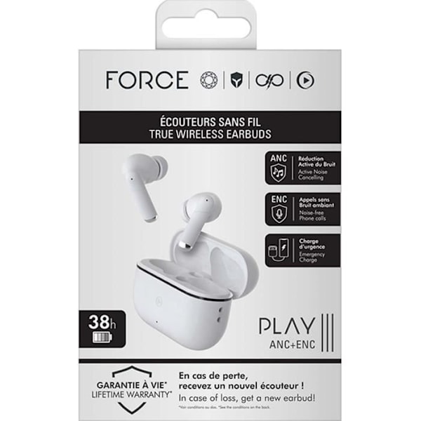 Langattomat kuulokkeet - Force Play - Force Play III - ANC - ENC - In-ear Valkoinen Vit