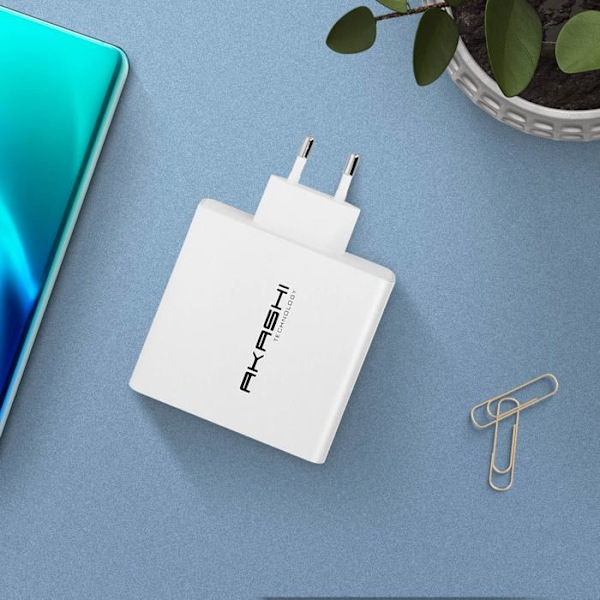Vægoplader 45W 3x USB-porte 1x USB-C-port Sikker opladning Akashi Hvid Vit