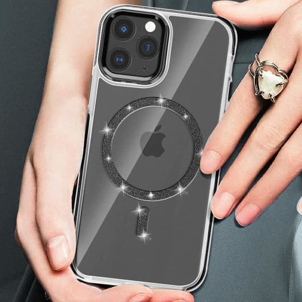 Coque MagSafe för iPhone 11 Pro Max Silikon Glittrande Svart Svart