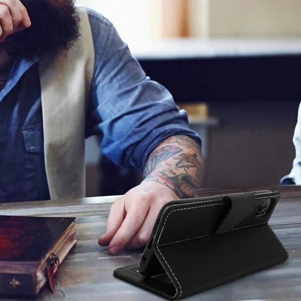 Housse - AVIZAR - Huawei P40 Lite - Folio Wallet Case - Eco-leather - Sort Svart