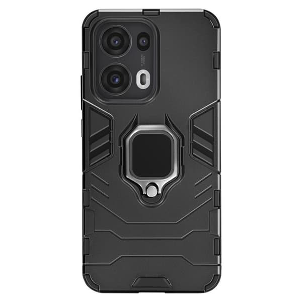 Cover til Oppo Reno 13 Pro - Sort - 360° roterende ring - Stødabsorberende - Bi-materiale - Magnetisk Svart