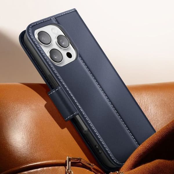 Pungetui - AVIZAR - iPhone 16 Pro - Premium Læder - Ståfunktion - Mørkeblå Blå