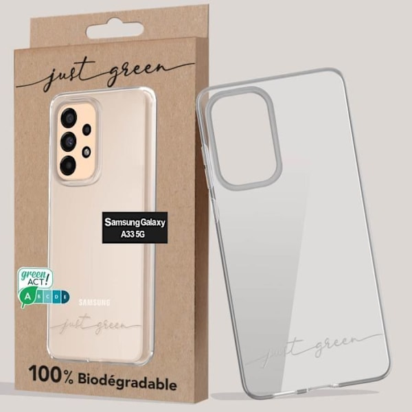 Fodral till Samsung Galaxy A33 - JUST GREEN - Återvinningsbart Biologiskt nedbrytbart - Genomskinlig Vit