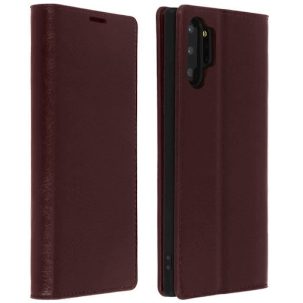 Aito Nahkakotelo - AVIZAR - Galaxy Note 10 Plus - Korttipidike - Video-tuki - Tummanruskea Mörkbrun