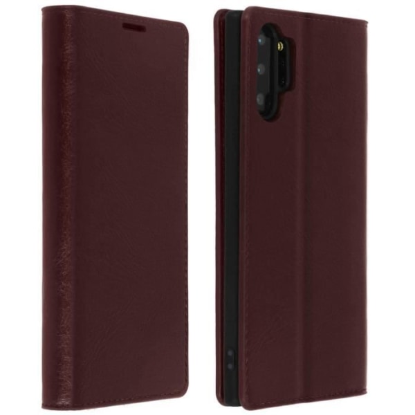 Äkta läderfodral - AVIZAR - Galaxy Note 10 Plus - Kortficka - Video-stöd - Mörkbrun Mörkbrun