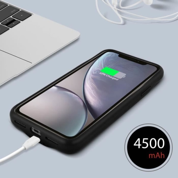 iPhone XR skal - AKASHI - 2 i 1 modell - 4500mAh batteri - Styvt skydd - Induktion Svart