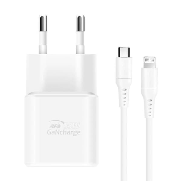 35W USB C oplader - SWISSTEN - Ultrahurtig - Kompakt - 1,2m Lightning-kabel - Hvid Vit