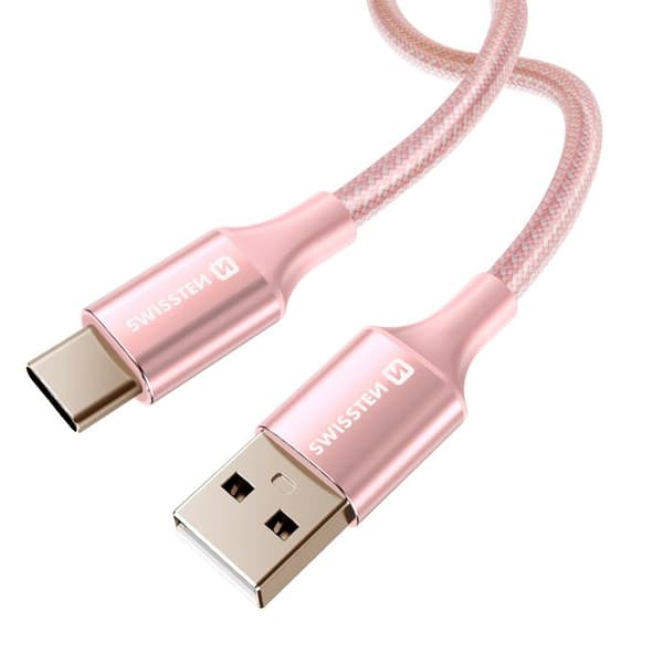 USB-kabel till USB-C - SWISSTEN - Flätad design - 1,5 m - 60W - Anti-knut Ros