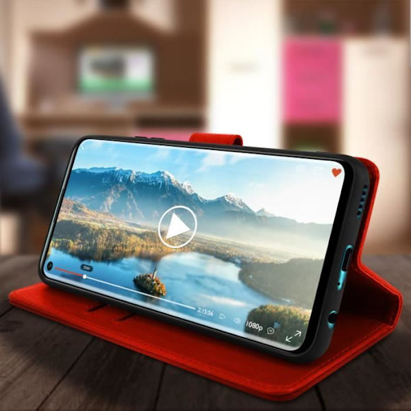 Étui Huawei P40 Lite 5G - AVIZAR - Hel skydd i röd färg - Kortplats - Videostöd - Halvstyv skal Röd