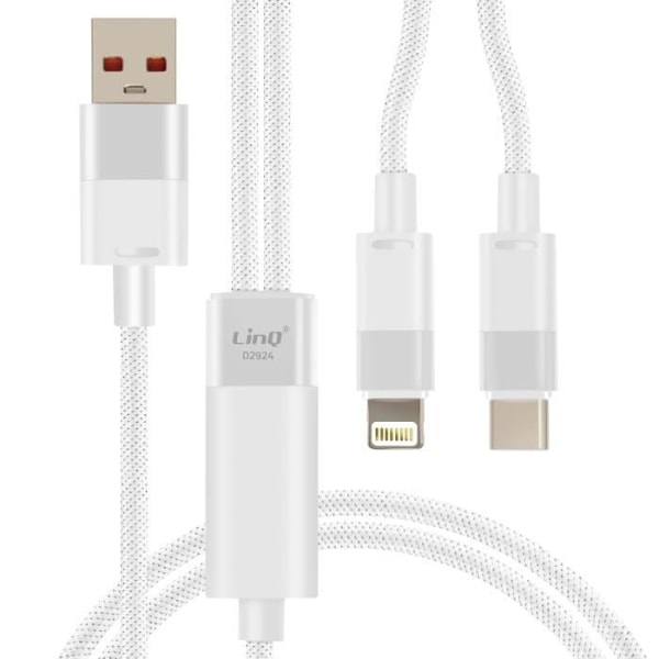LinQ White USB til Lightning og USB-C lade- og synkroniseringskabel 60W