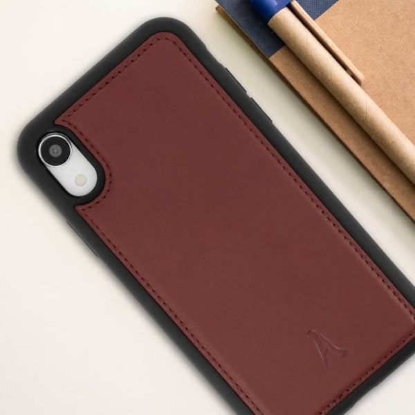 Coque iPhone XR - Akashi - Ægte Læder - Stiv Beskyttelse - Brun - Finesse Detaljer kastanj