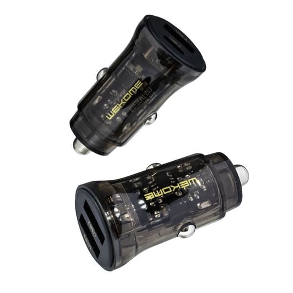 Biloplader - WEKOME - WP-C40 - 2 x USB - Hurtigopladning 15W - Sort / Transparent Sort/gennemsigtig