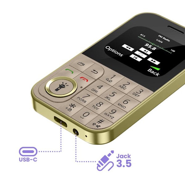 Mobiltelefon med knappar 2,01 tum Dubbel SIM Kurvigt Guld