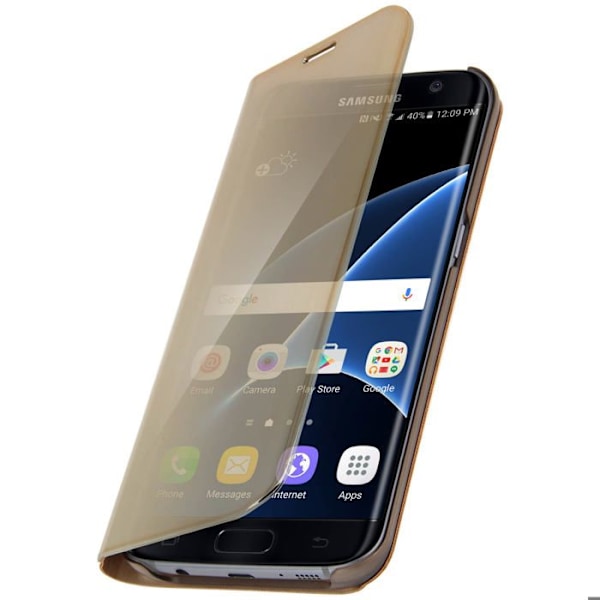Galaxy S7 Edge Case Flip Cover Gold Mirror - Jalustatoiminto Guld