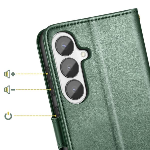 Plånboksfodral för Galaxy S26 med magnetknapp och handledsrem i grön Grön