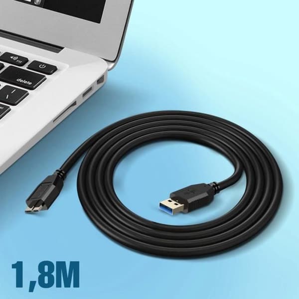 USB 3.0 Micro B-kabel Samsung Galaxy S5 Note 3 Note Pro 12.2 Sort 1,8m