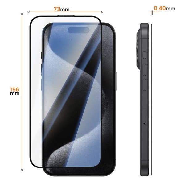 Skærmbeskyttelse til iPhone 15 Pro Max i Hærdet Glas 0.40mm Høj Modstand Sort Svart