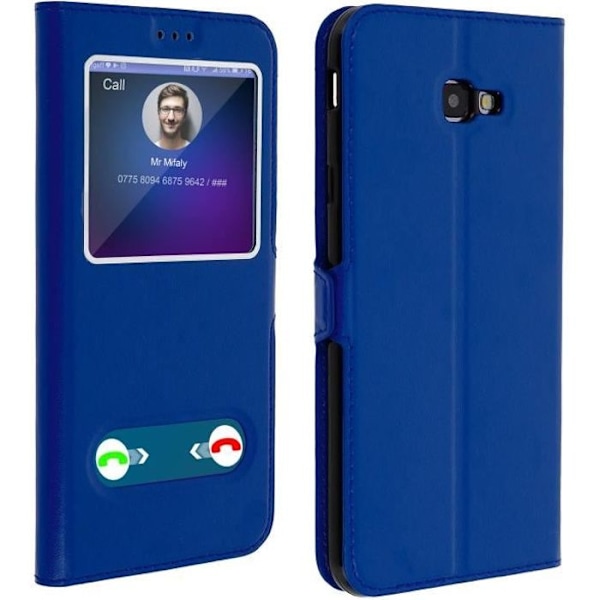 Etui Folio - AVIZAR - Samsung Galaxy J4 Plus - Kaksoisikkuna - Tukiominaisuus - Sininen Blå