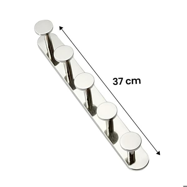 Væghængt håndklædeholder - AVIZAR - 37 cm - 5 runde kroge - Inox 304 - 3M klæbemontering Argent