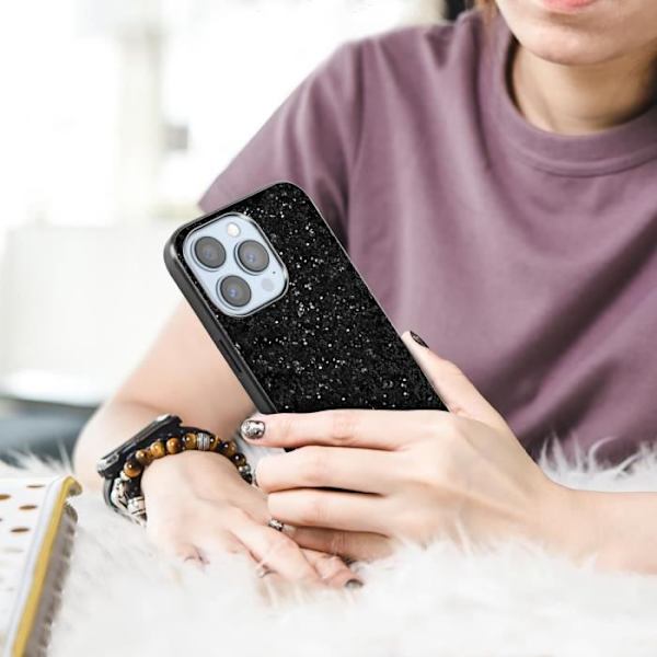 iPhone 13 Pro Max Case - Glitter Design - Rigid - Non-Slip Relief - Black - Trendy Svart