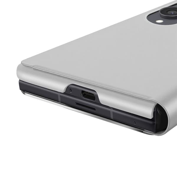 Galaxy Z Fold8: n peilipintainen nahkavaippa, jossa on hands-free-tuki, hopea Grå