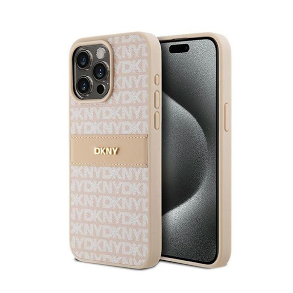 DKNY Læder Mono Stripe & Metal Logo - Etui til iPhone 15 Pro Max (Pink)