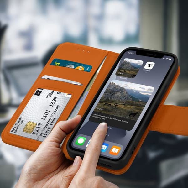 Hus Apple iPhone XS Max Läder Med Kortficka Premium Ställfunktion Brun
