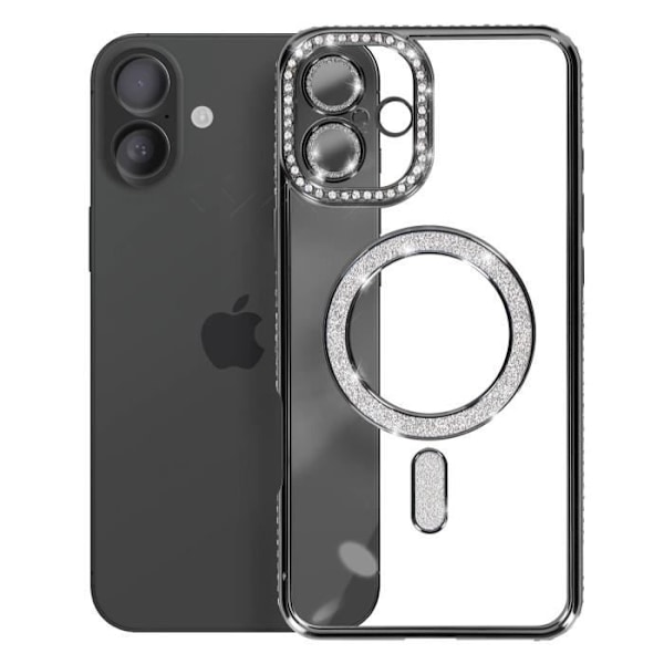 Coque Diamant för iPhone 16 Plus Skydd MagSafe Kontur Strass Svart Svart