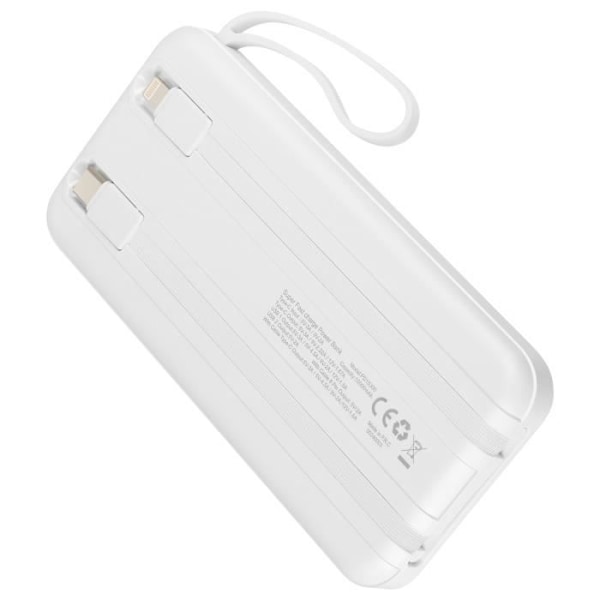 10000 mAh backup-batteri med Lightning og USB Type C-kabler LinQ White
