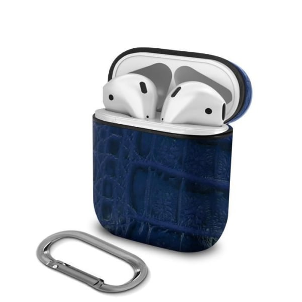 AirPods etui - DEVIA - Lux Series - Krokodille øko-læder - Magnetisk karabinhage - Blødt Blå