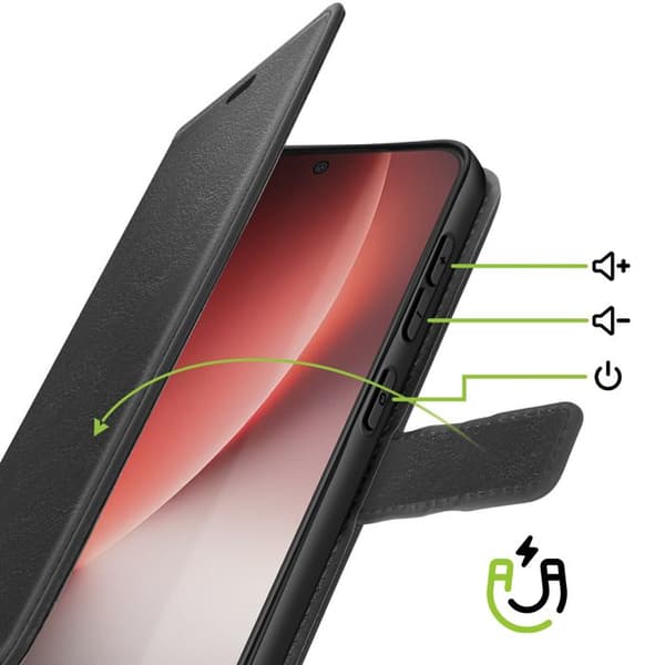 Honor Magic 8 Lite -lompakko, jossa on hihna ja tuki, Mayaxess Musta Svart