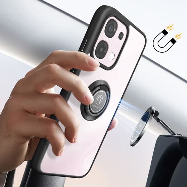 Cover til Oppo A6 Pro med magnetisk ring, frostet finish, sort Svart